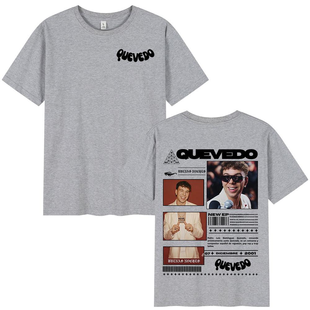 Rapper QUEVEDO 2026 BUENAS NOCHES T-shirt Men Women Fashion Hip Hop T-shirts Summer Unisex Loose Short Sleeve T Shirt Streetwear