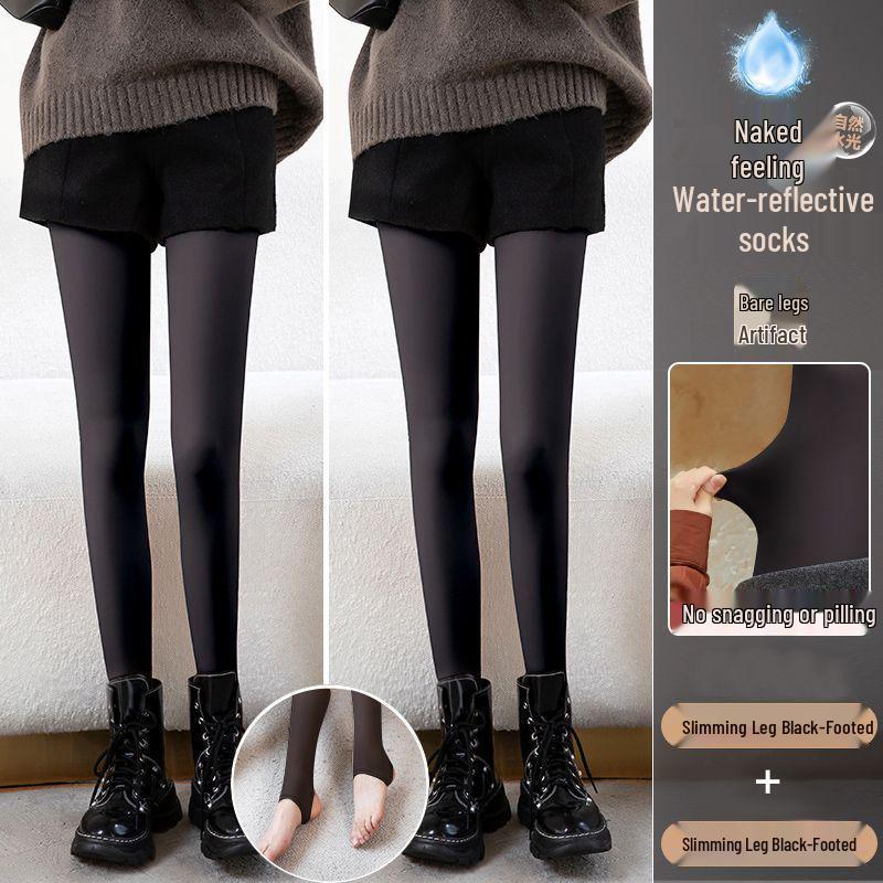 Waterlight High Waist Fleece-Lined Nude Stockings for Women - Thick, Natural Flesh Color Pantyhose for Spring, Autumn, Winter