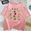 Summer Short Sleeved Tshirt New Korean Ins Retro Cartoon Cat Print Loose Pullover Top