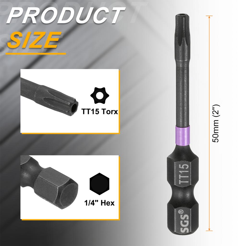 T7-T50 Torx Head Impact Screwdriver Bits 1/4" Hex Shank Magnetic No Hole Tamper Proof 6 Point Star Screw Driver Bits Power Tools