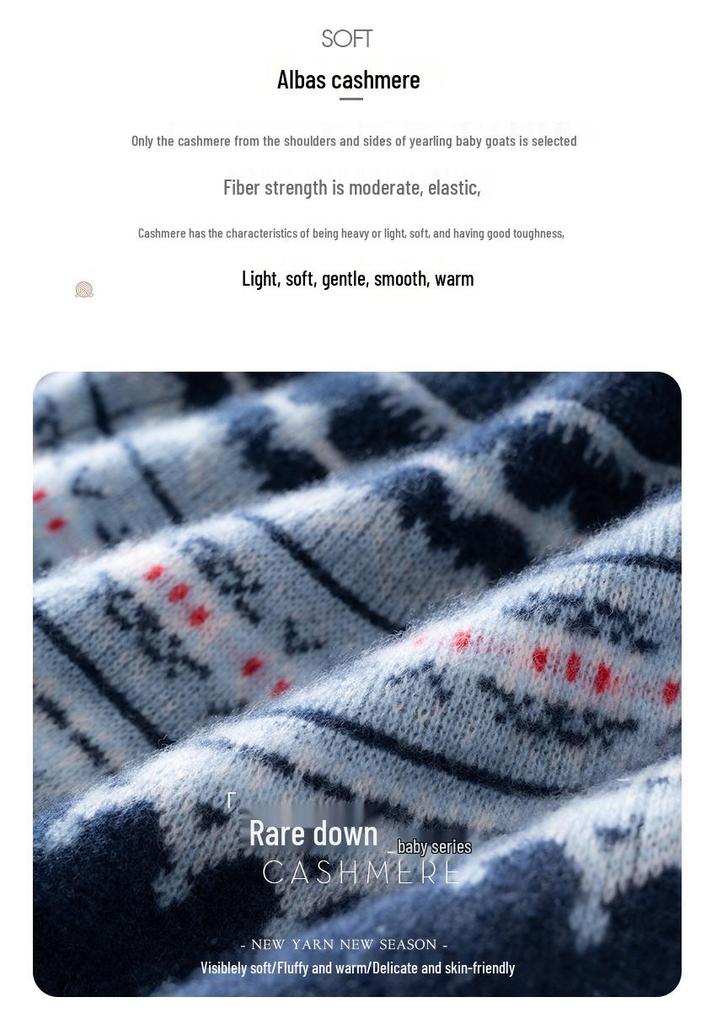 Cardigan Dama Etnic Fair Isle Floral din Cașmir - Pulover cu Tricotaj Larg și Gât Rotund