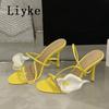 Fashion Liyke Yellow Green Back Strap Women Sexy Slingback Sandals Fashion Open Toe Morning Glory Design High Heels Party Dress Shoes