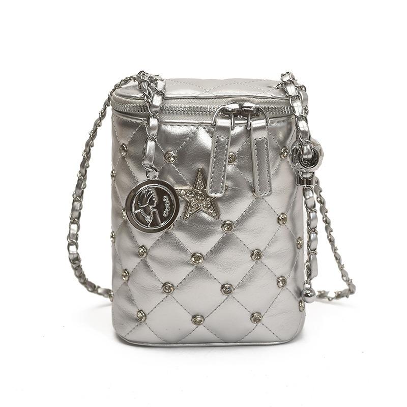 Design bright diamond box bag, new fashionable diamond chain bag, wind temperament crossbody shoulder bag