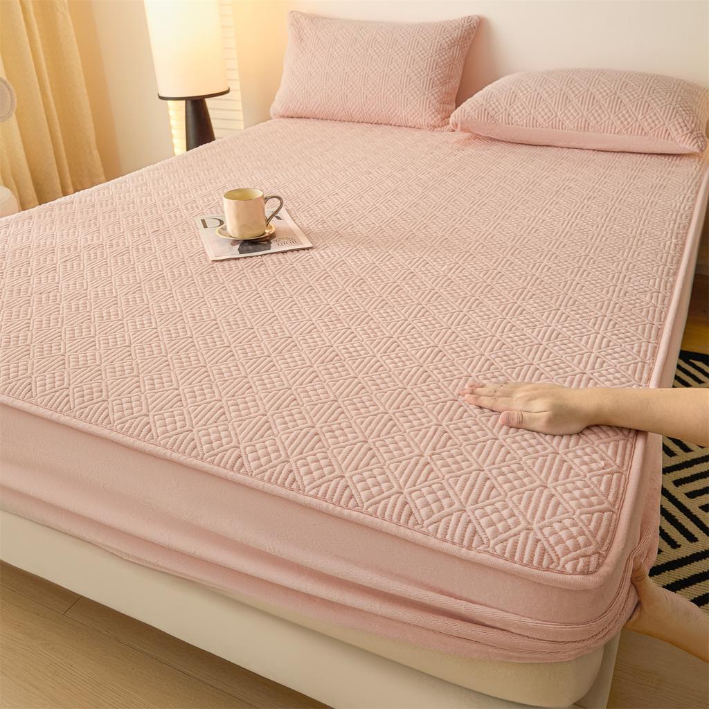 Class A Milk Velvet Quilted Bed Sheet Single Piece Thickened Anti-slip Bed Cover Mattress Protective Cover Bedding Set