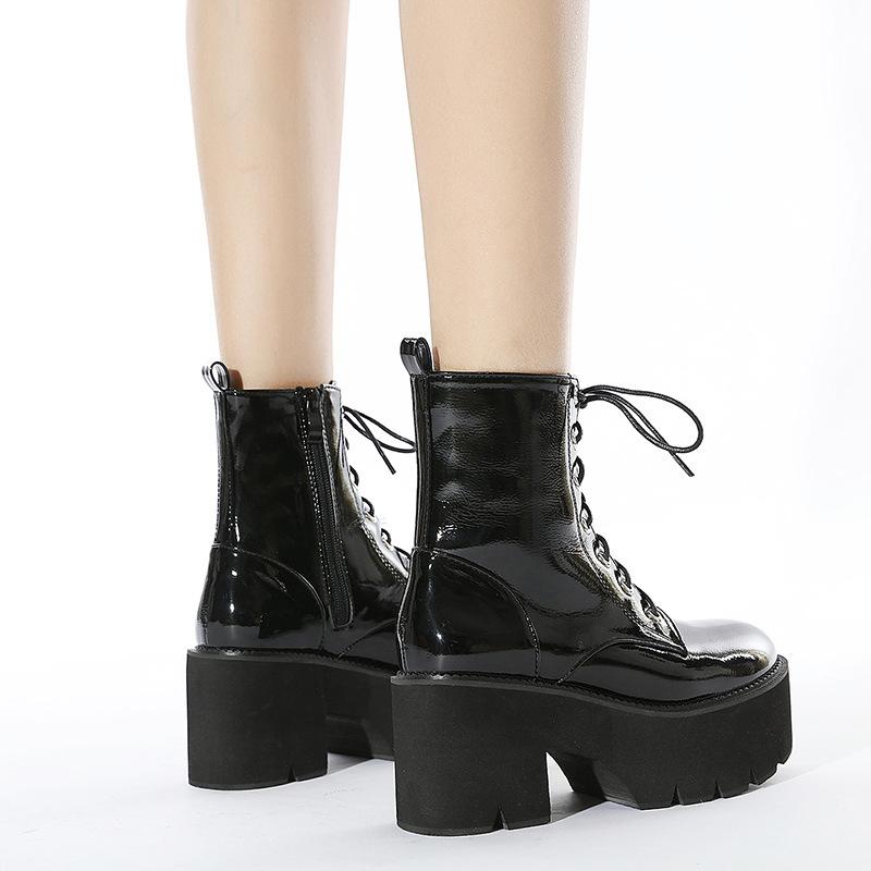 Damenschuhe in großen Größen Herbst und Winter Damenstiefel dicker Absatz Plateau Stiefeletten Schnürstiefel Martin-Stiefel