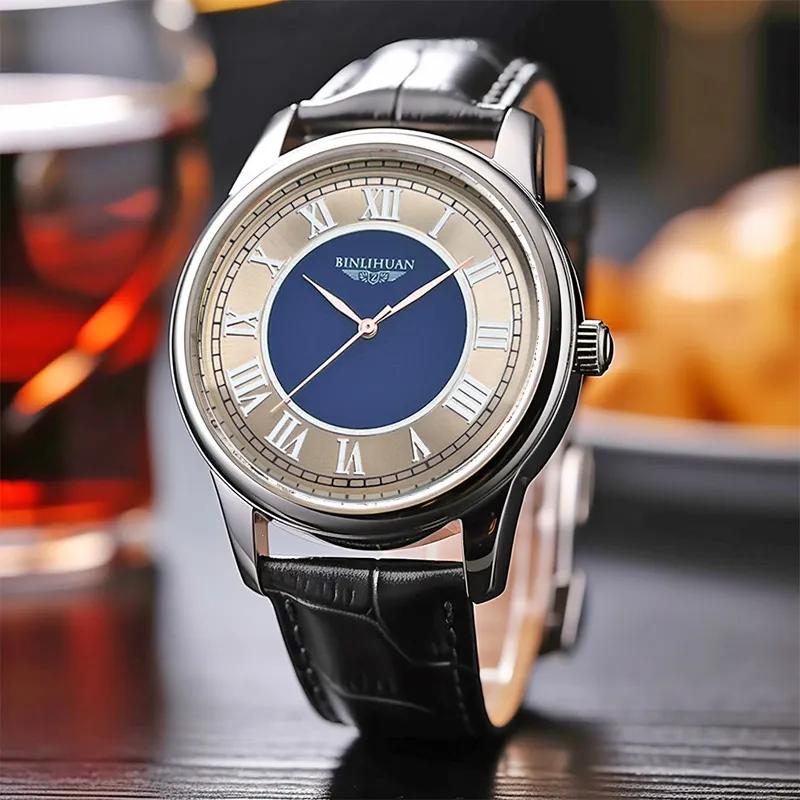 Orologio da polso da uomo Business Quarzo Numeri Romani Orologio in Pelle
