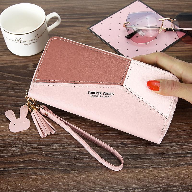 IELGY Korean Style Long Large Capacity Color Matching Zipper Wallet For Women