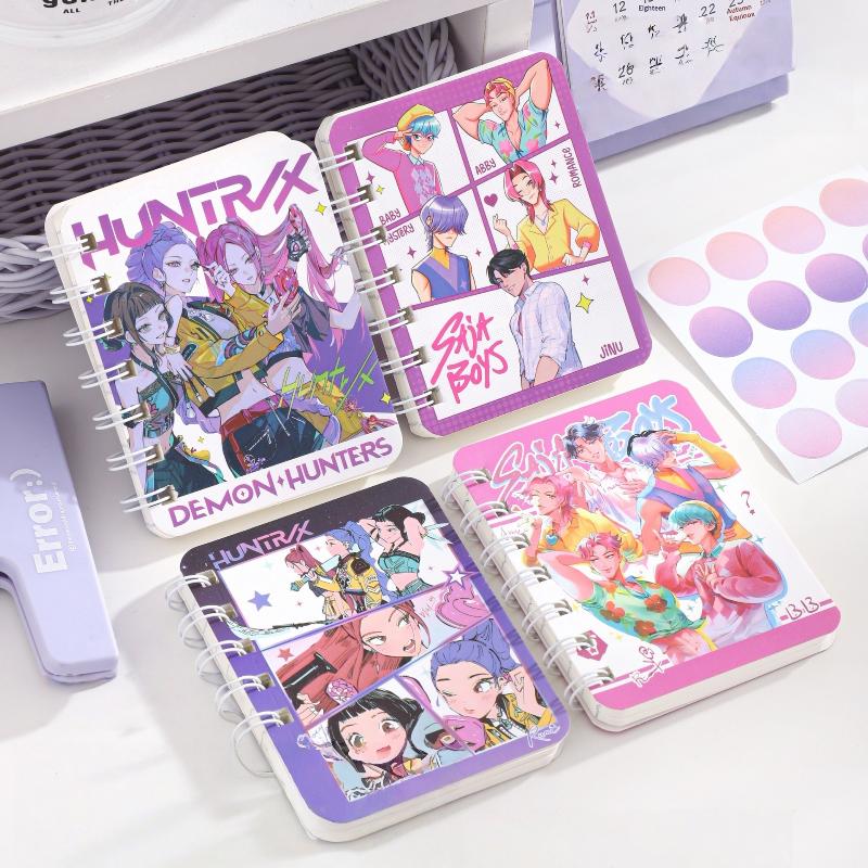 1/3Pcs Kpop Demon Hunters Mini Coil Notebooks For Students Anime Cartoon Kawaii Journal Notebook Fashion Record Notepad Gifts