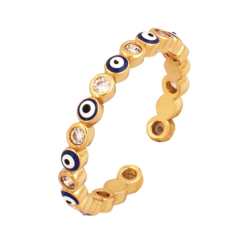 New Colorful Enamel Coated Zircon Finger Ring,Unique Eye Brass 18K Gold Plated Open Adjustable Rings Jewelry Findings Supply P34