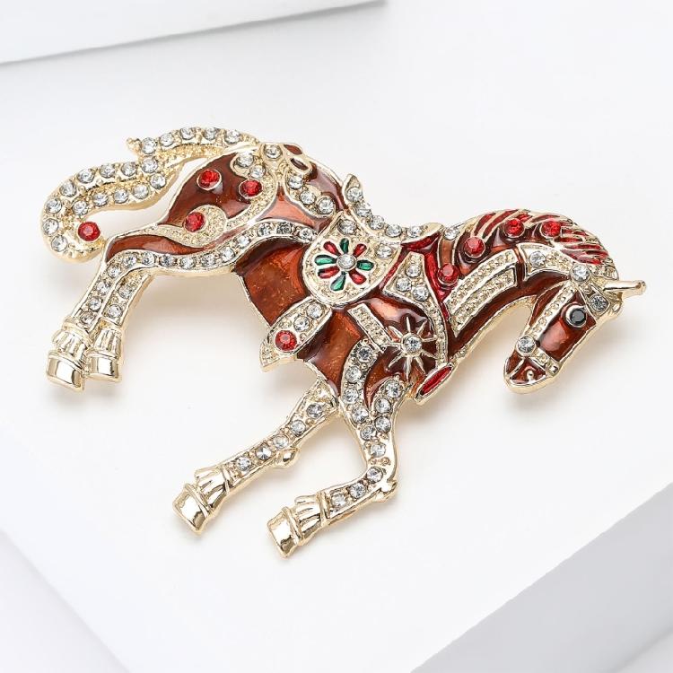 Delicate Cartoon Horse Brooch with Rhinestones Embellishments Enamel Animal Shaped Lapel Pin Accessory
