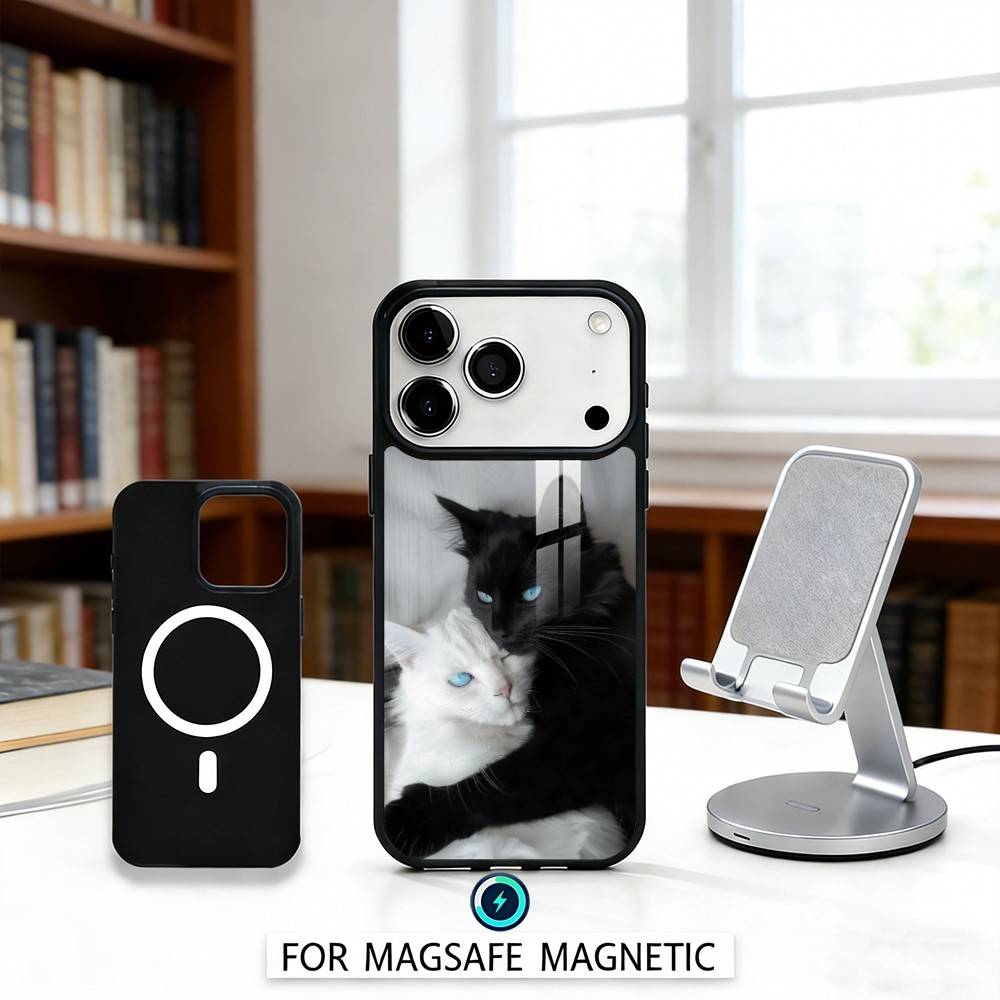 F-Fluffy and C-Cute Cat Phone Case Magnetic For iPhone17 16 15 14 13 12 Pro Max For Magsafe Wireless Charging Cover