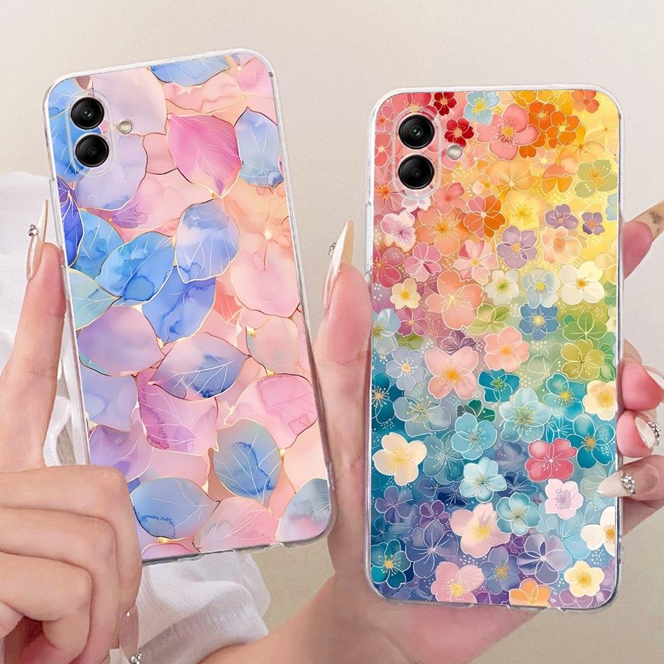 For Samsung Galaxy A04 A04e A042F A405F Cute Flower Butterfly Cat Painted Case For Samsung A04 04e Soft Silicone TPU Phone Cases