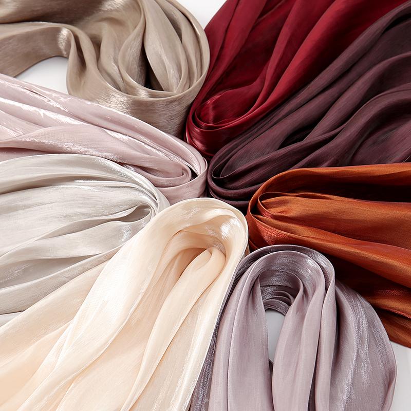 Hot Plain Shimmer Hijab Silk Wrinkle Scarf Muslim Woman Hijab Shawls Islam Woman Long Wraps Femme Headband Pure Turban