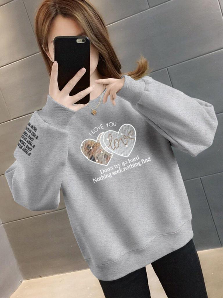 Women's Plus Size Round Neck Loose Slimming Hoodie - Velvet/No Velvet, Fashionable for Spring, Autumn, Winter