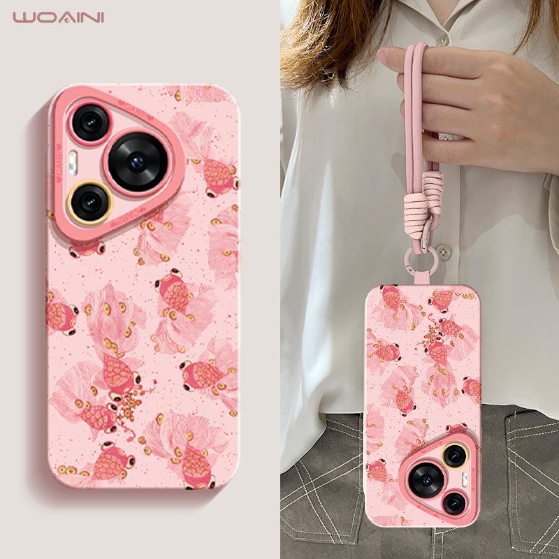 With Lanyard, Suitable for Huawei Pura70pro Mobile Phone Case, Good Luck Koi P60 All-inclusive P50pro Portable Bracket Ul.