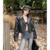 Women's Slimming PU Leather Jacket - Spring/Autumn, Lapel, Petite and Versatile Fashion