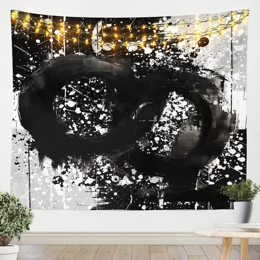 Purple Black White Tapestry Size Kids Abstract Geometric Wall Art for Boys Girls Teens Modern Minimalist Wall Hanging Blanket