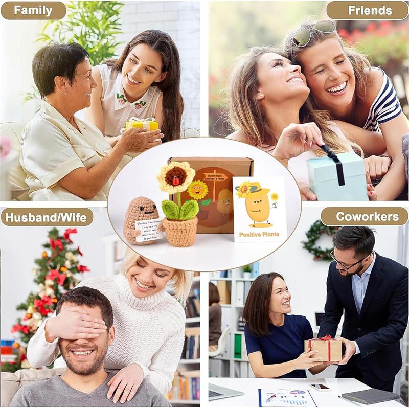 Positive Emotional Support Potato Sunflower Pot Easter Gifts Cheer Up Crochet Sunflower Gifts GZW