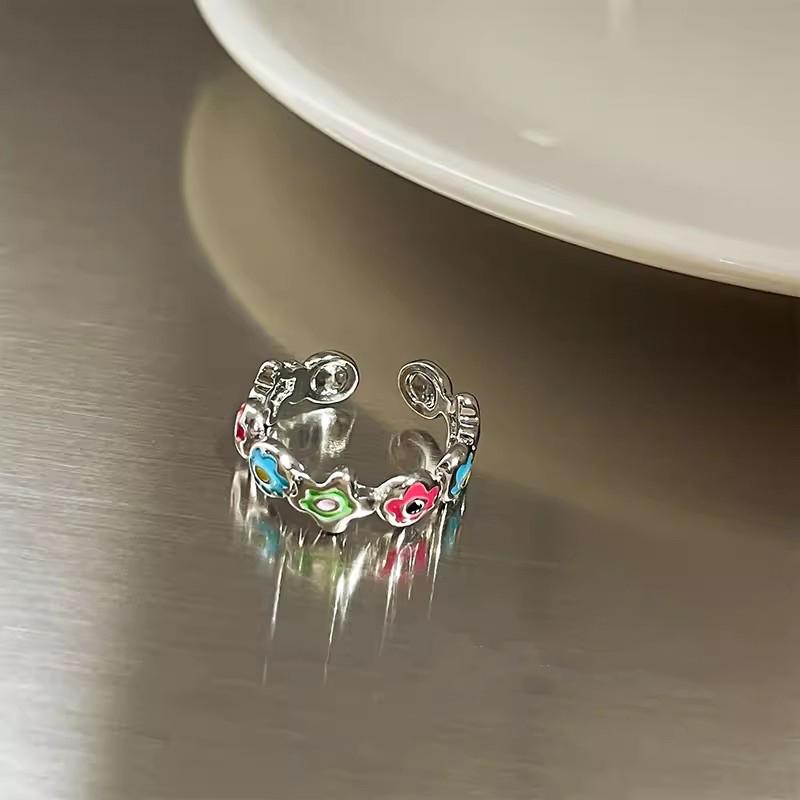 Colorful Flower Star Rings Opening Adjustable Oil Drop Finger Rings Women Jewelry Acceessries Gift