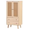 Buffet 60 x 40 x 120 cm chêne - 2 portes rotin, 2 tiroirs, 4 compartiments, meuble de rangement