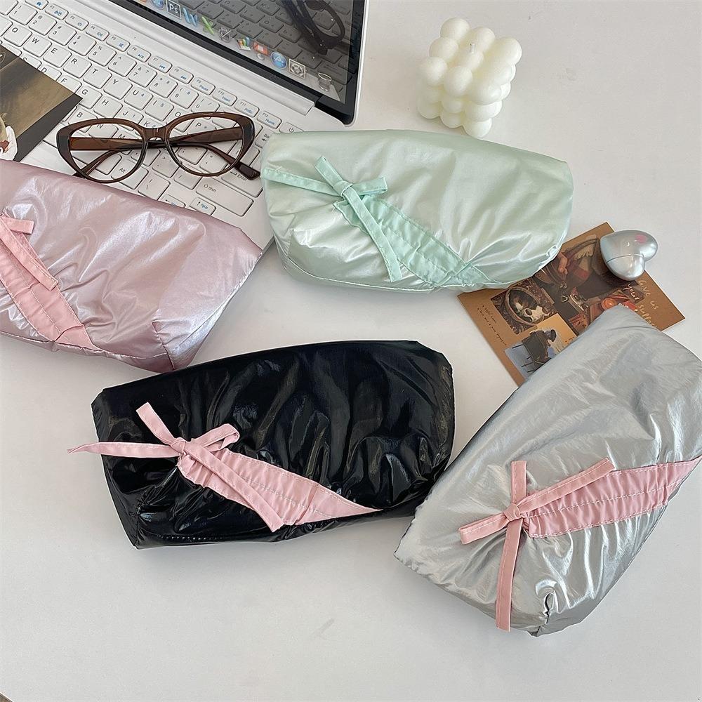 Fashion Large Capacity Bowknot Pencil Case Solid Color Cute Bow Lipstick Storage Bag Zipper School Students Stationery Pouch