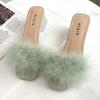 Mode 2024 Neu Sommer Flauschige Peep Toe Sexy High Heels Damen Pelz Dame Mode Hochzeit Rosa Hausschuhe