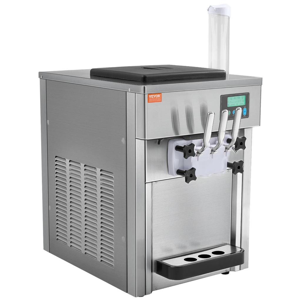VEVOR Commercial Ice Cream Machine, 21 QT/H Yield, 1800W 3-Flavor Countertop Soft Serve Ice Cream Maker, 2 X 4L Hopper 2 X 1.8L Cylinder