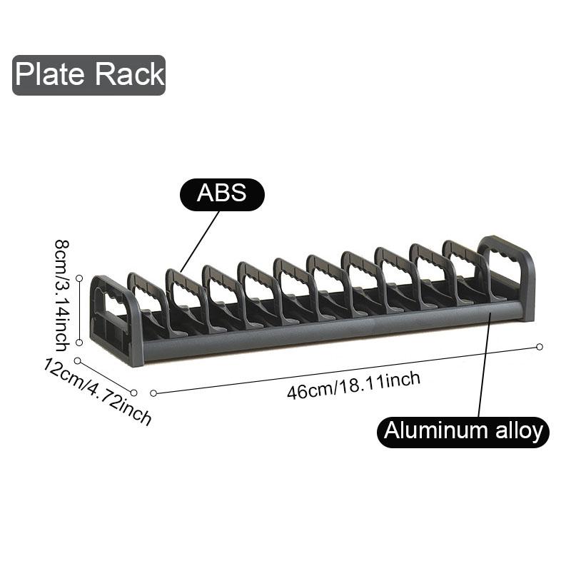Kitchen Dish Organizer Space Aluminum Plate Holder Cabinet Bowl Storage Shelf Adjustable Tableware Storage Rack Dish Drainer
