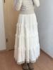 Women's High-Waist Ballet-Inspired Lace Midi Skirt, Slimming A-Line, Multi-Layered for Autumn.