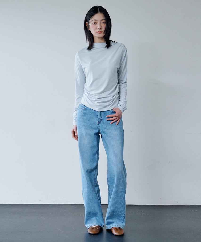 AHWE Mock Neck Shirred Top_Light Blue