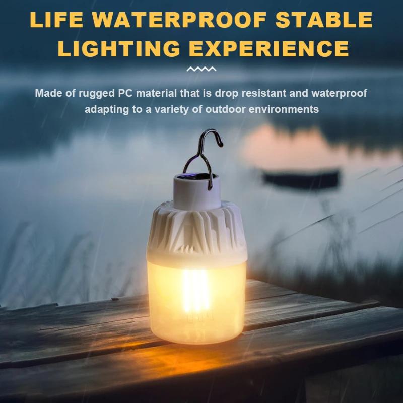 Portable USB Rechargeable LED Camping Light Multifunctional Outdoor Emergency Hanging Tent Lamp Hiking Picnics Night Lighting