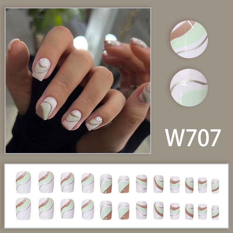 

Retro Coffee Ripple Green Press-On Nails - Mix & Match Short Style