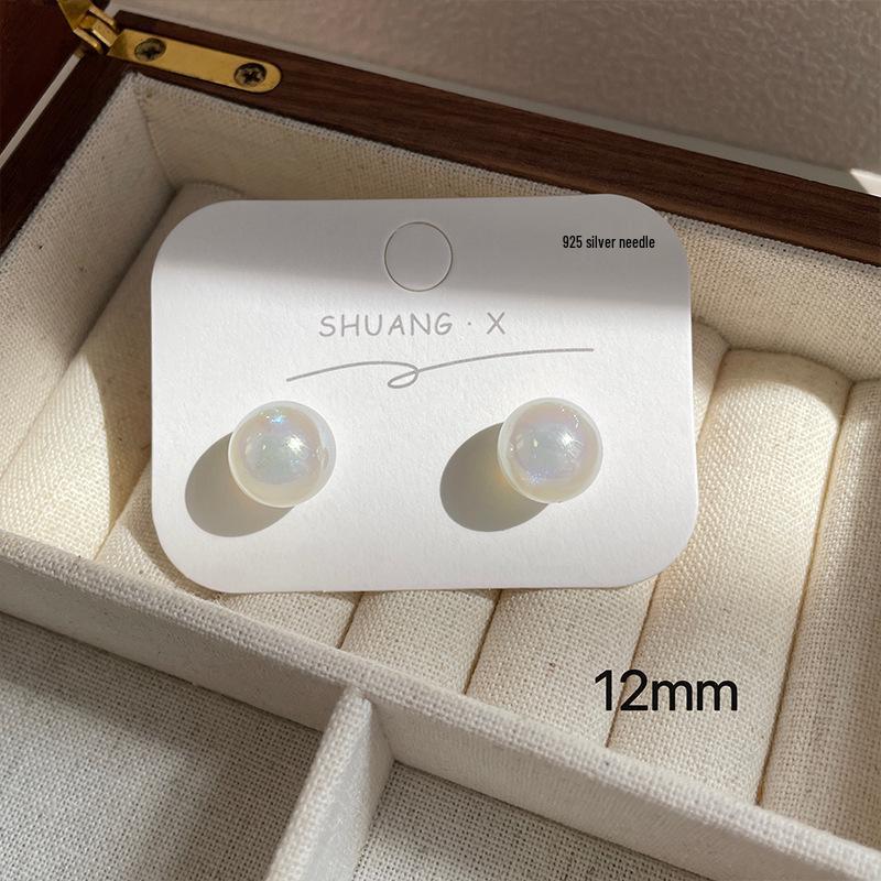 Sterling Silver Mermaid Princess Pearl Stud Earrings for Women - Niche Design, Light Luxury, Perfectly Round, Large (2025 Edition)