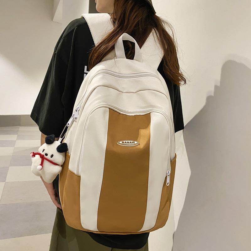 New schoolbag contrasting color casual middle school student backpack simple and lightweight college student couple class backpack