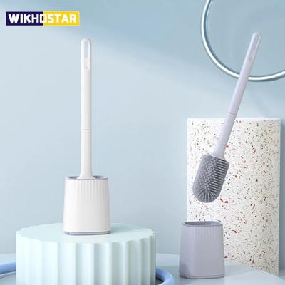 Toilettenschüsselbürste und -halter, Badezimmerzubehör, wandmontierter Toilettenwäscher, Silikonborsten, Tiefenreinigungswerkzeuge