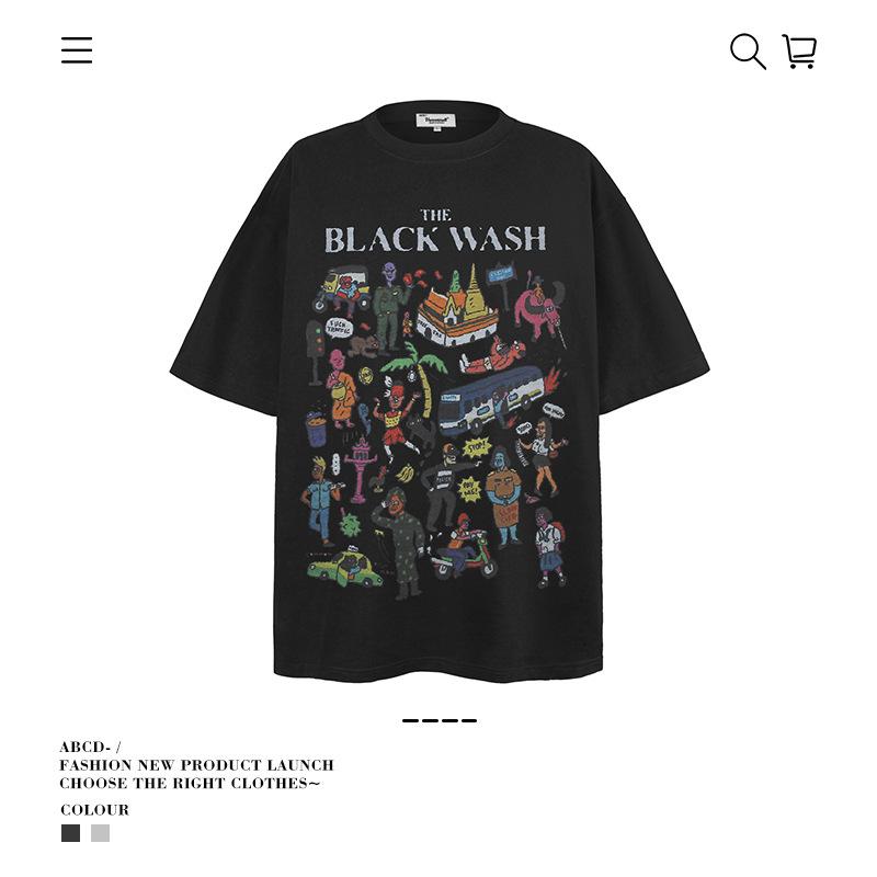Ve Fun Top Printed Short Sleeve Loose Casual Cartoon T-Shirt High Street O Couple Character Rsize Male Tide
