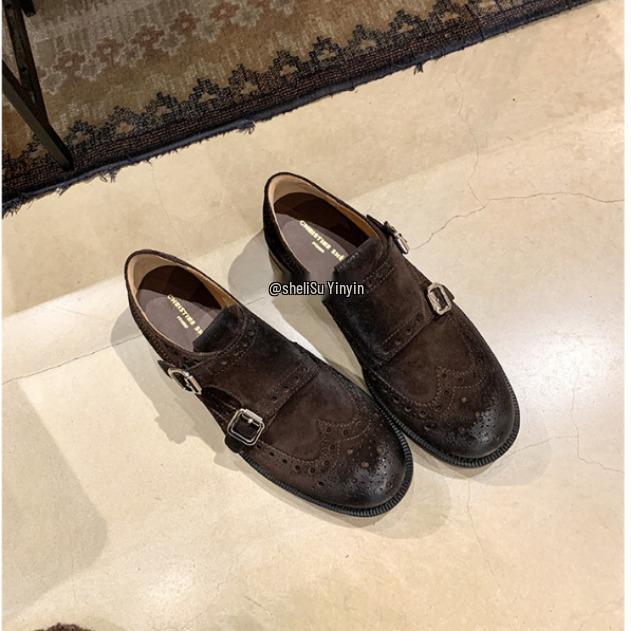 Su Yinyin Damen Leder Oxford Loafer mit Blockabsatz - Vielseitiger Britischer Stil, Geschnitztes Design für den Frühling