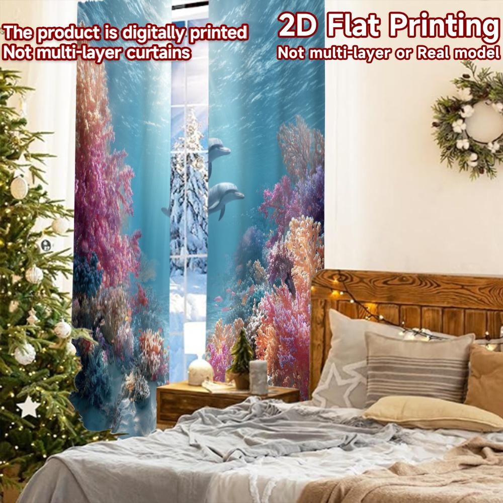 2pcs   2D FLAT PRINTING Curtains (Without Rod) Ocean Harmony(2) Christmas holiday curtains with digital printing Versatile