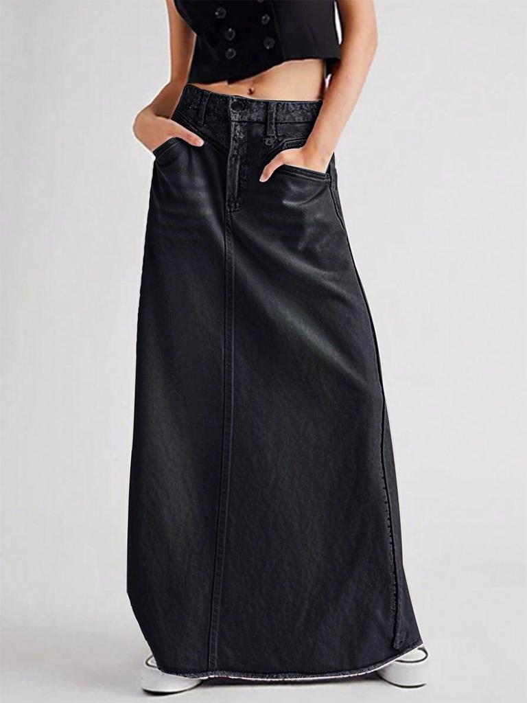 Women's High Waist Retro Denim A-line Skirt - Slimming Mid-length for Spring, Summer & Autumn