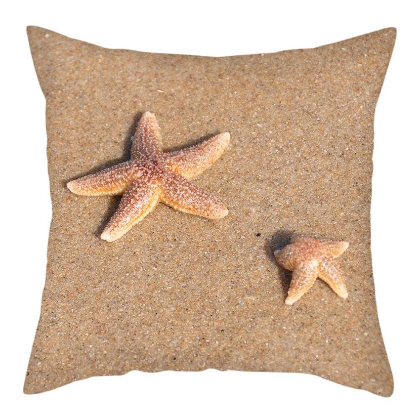 Beach Decoration Pillowcase Natural Landscape Starfish Conch Shell Printing Pillow Home  Sofa Cushion Cover 45x45cm