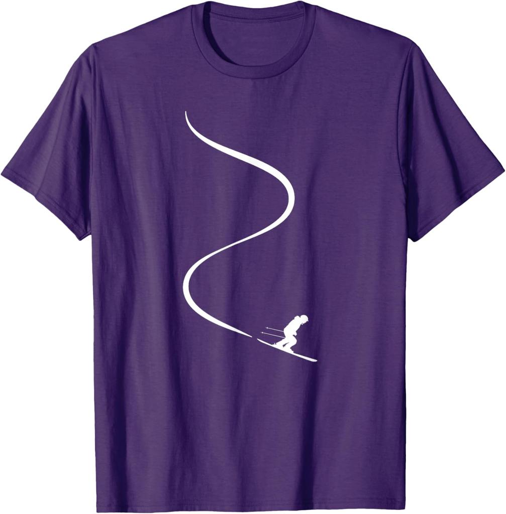 Skier Carving Powder Snow Trail Graphic TShirt Breathable Casual Short Sleeve Tee