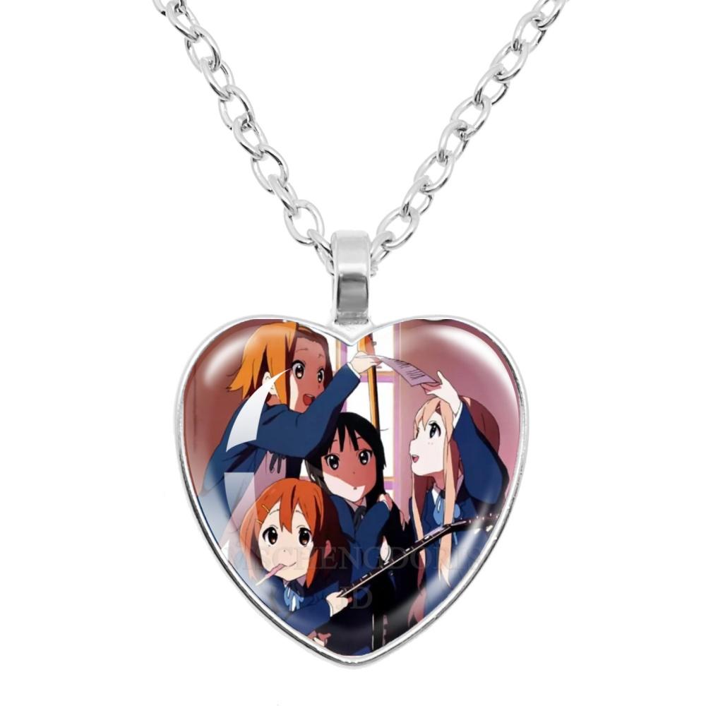 K-ON! Anime Heart Shape Pendant Necklace - Hirasawa Yui Mio Ritsu Tsumugi Azusa Characters Jewelry Gift for Fans