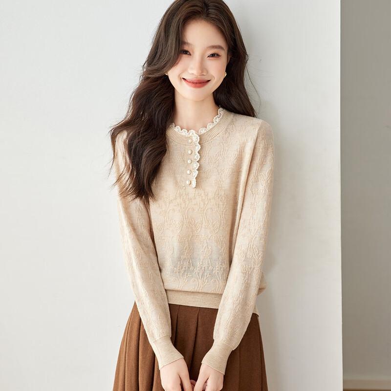 

Srcr Women s Premium Wool Blend Jacquard Knit Long Sleeve Top L