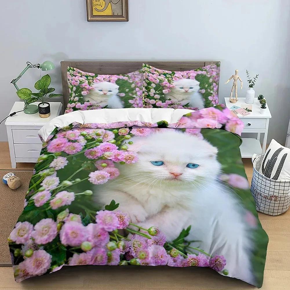 Animals Cute Cat Bedding Set Boys Girls Twin Queen Size Duvet Cover Pillowcase Bed Boys Fashion Home Textileextile