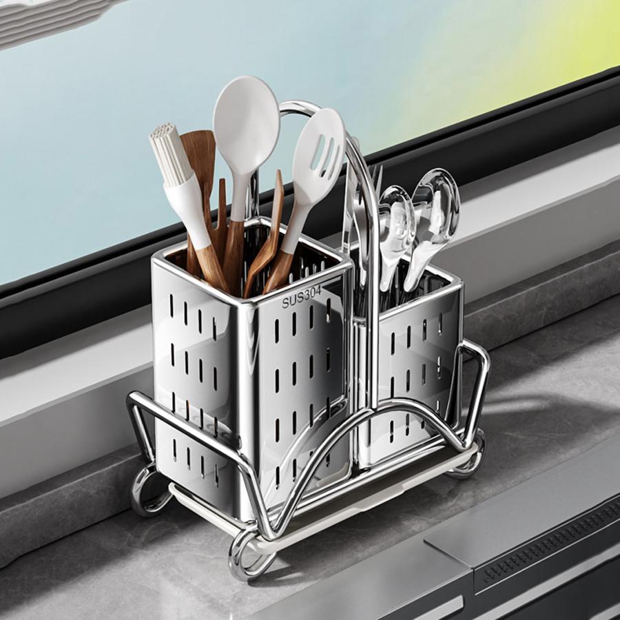 Kitchen Draining Storage Rack Stainless Steel Wall Mounted Organizer Holder For Chopstick Spoon Fork Practical Storage Bracket