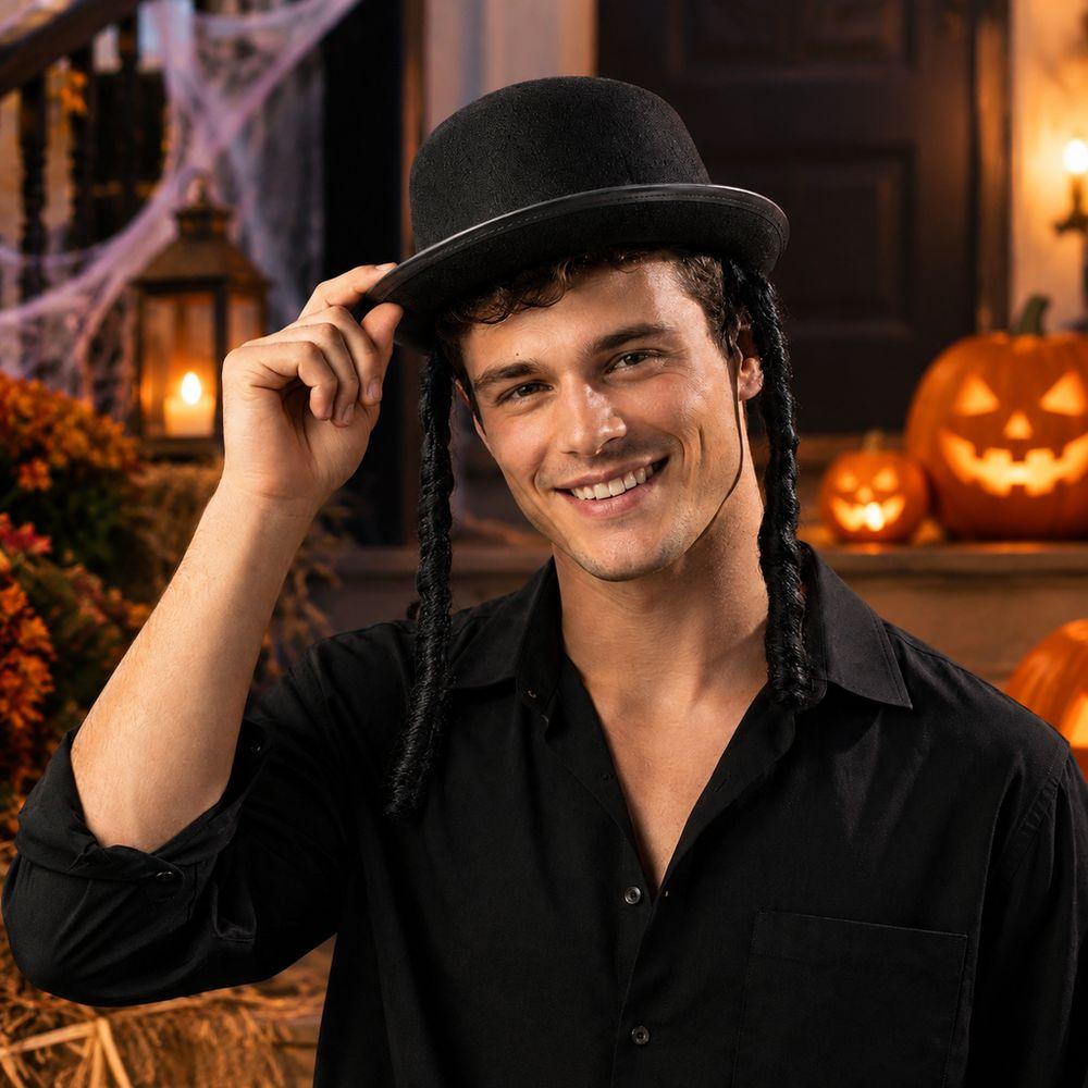 Black Color Braided Top Hat Round Shape Black Party Hat Classic Round Bowler Hat Adult