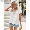 DX~~Short Sleeved Shirt Women's Summer Style Commuting V-neck Ruffle Top