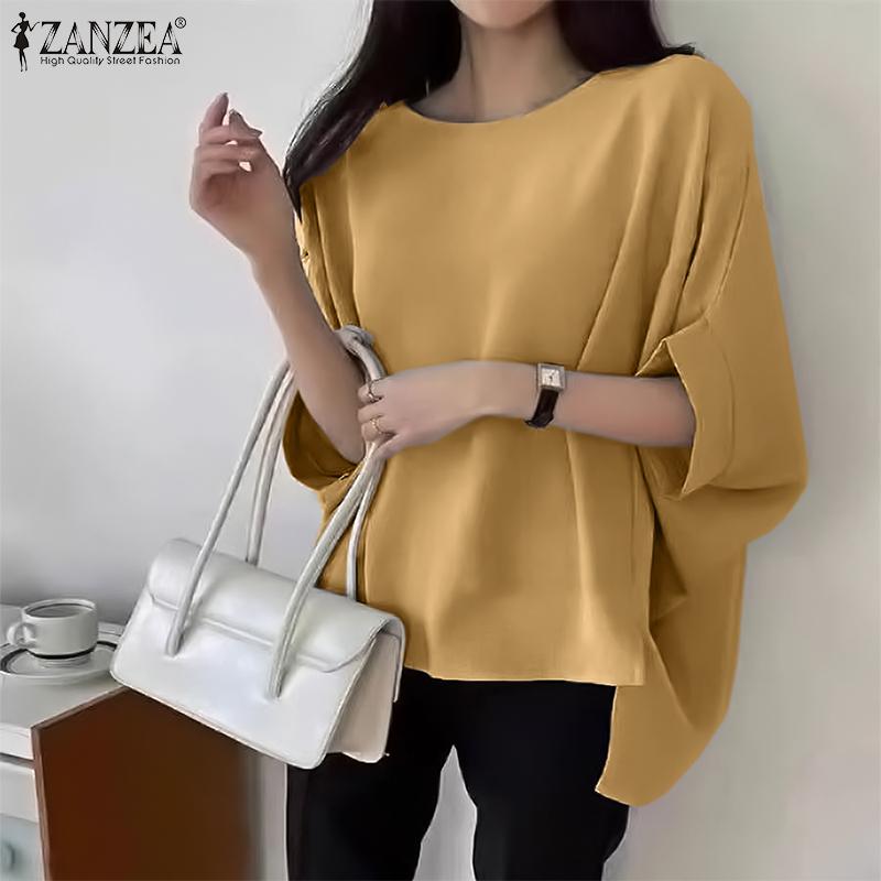 ZANZEA Women Casual Round Neck Batwing Loose Half Sleeve Blouse
