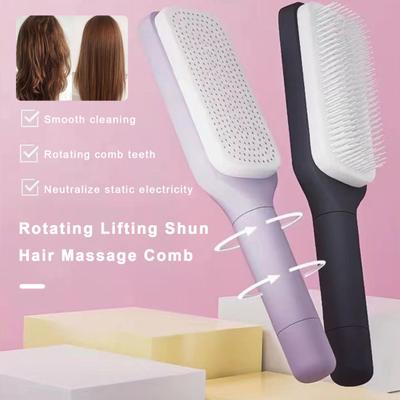 Large Massage Comb One-Key Self Cleaning Scalp Massage with Long Hair Brush Handle Anti-static Hair Comb Women