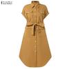 ZANZEA Vestido informal de verano de manga corta con cuello vuelto para mujer